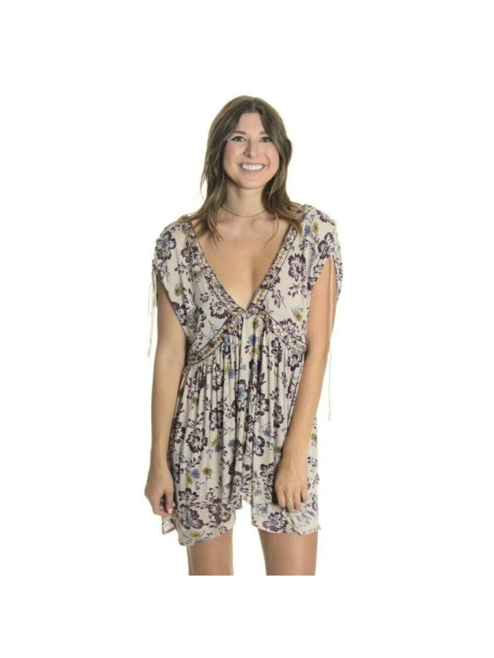 New Free People Escapades Stone Linen Blend Tunic